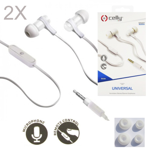 2x Stereo sluchátka CELLY BSIDE, 3,5mm jack, flat kabel, bílá