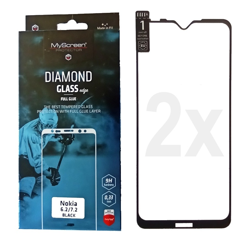 2 kusy ochranné sklo displeje MyScreen Diamond Glass FullGlue černé pro Nokia 6.2 / Nokia 7.2