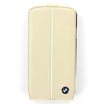 BMFLS4LC BMW Flip Kožené Pouzdro pro Samsung i9505 Galaxy S4 Cream + fólie na displej