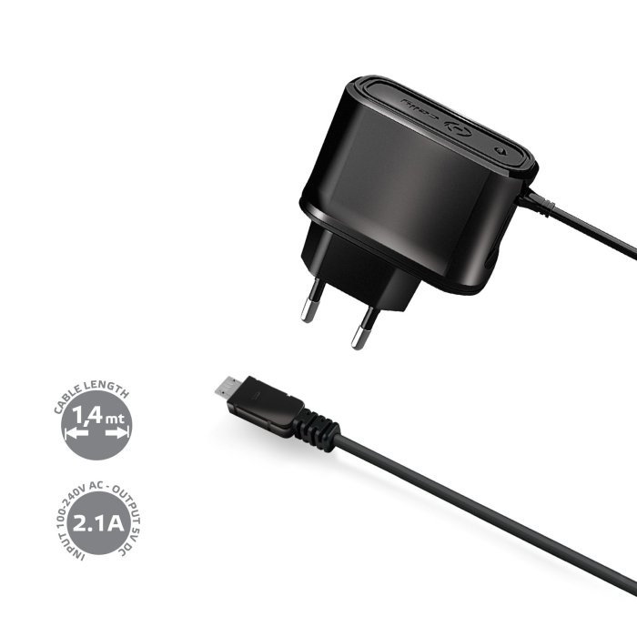 Certifikovaná cestovní nabíječka CELLY s konektorem microUSB, 2,1A, černá, blister
