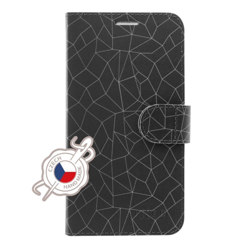 Pouzdro typu kniha FIXED FIT pro Apple iPhone XR, motiv Grey Mesh