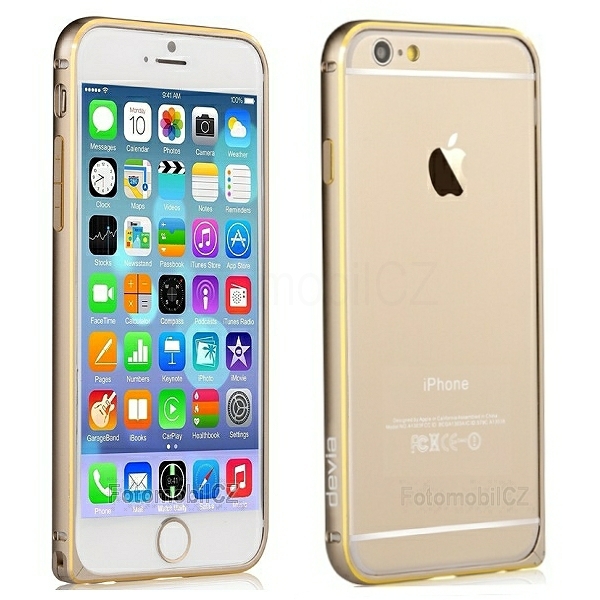 Hliníkový ochranný kryt bumper Devia Champagne Gold pro iPhone 6, oblý, zlatý