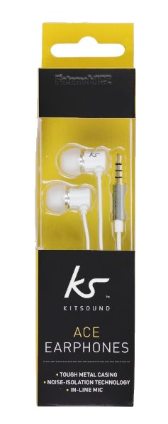 In-ear sluchátka KitSound Ace s mikrofonem, 3,5 mm jack, bílá
