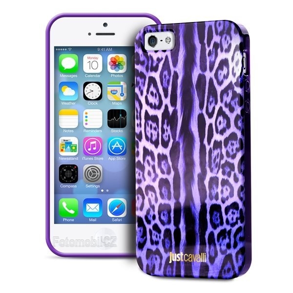 Just Cavalli zadní kryt silikonové pouzdro Leopard pro iPhone SE / 5 / 5S, fialová