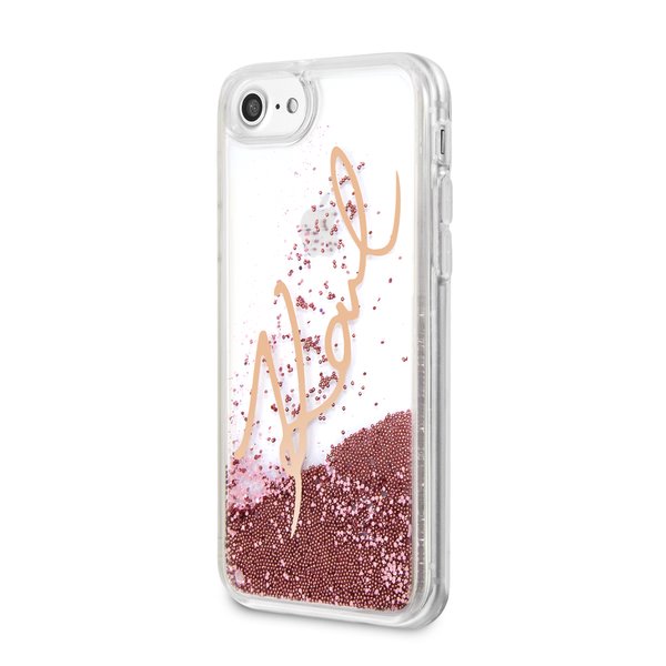 KLHCP7SGPI Karl Lagerfeld Karl Signature Liquid Glitter Pouzdro Gold pro iPhone 7 / 8 / SE 2020 / SE 2022