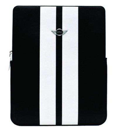 MiniCooper Stripes Black/White kožené pouzdro iPad 2, 3, 4