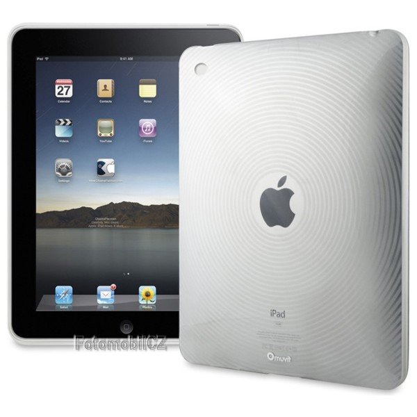 Muvit - Průsvitný lesklý zadní silikonový kryt + fólie na displej pro iPad 2, 3, 4