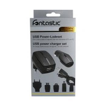 Nabíjecí set Fontastic, autonabíječka, cestovní nabíječka, datový kabel microUSB, 1A, černý