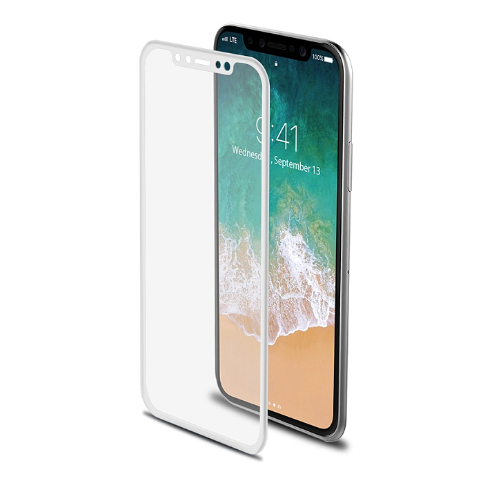 Ochranné tvrzené sklo CELLY 3D Glass pro iPhone X/XS, bílé (sklo do hran displeje, anti blue-ray)