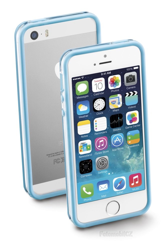 Ochranný rámeček CellularLine BUMPER pro iPhone 5 / 5S / SE, včetně fólie na přední a zadní stranu, modrý