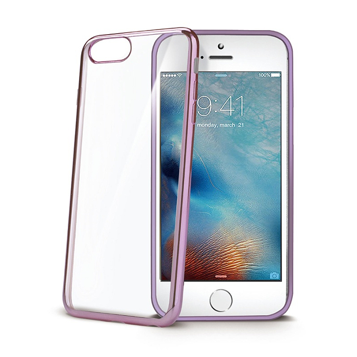 TPU silikonové pouzdro CELLY Laser - lemování s kovovým efektem pro iPhone 7 / 8 / SE 2020 / SE 2022, růžovozlaté