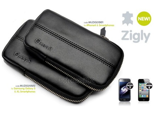 Pouzdro kožené MUVIT Zigly černé na zip pro Samsung i8190, S7560, S7580, IPhone 4, 4S
