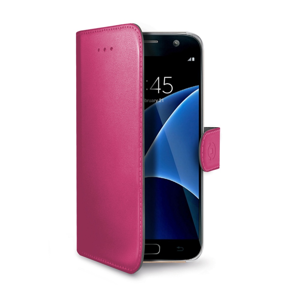 Pouzdro typu kniha CELLY Wally pro Samsung G930F Galaxy S7, PU kůže, fuchsiové
