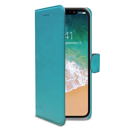 Pouzdro typu kniha CELLY Wally pro  iPhone X / XS, tyrkysové