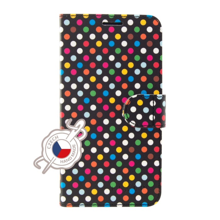 Pouzdro typu kniha FIXED FIT pro Samsung Galaxy A70, motiv Rainbow Dots + sklo na displej