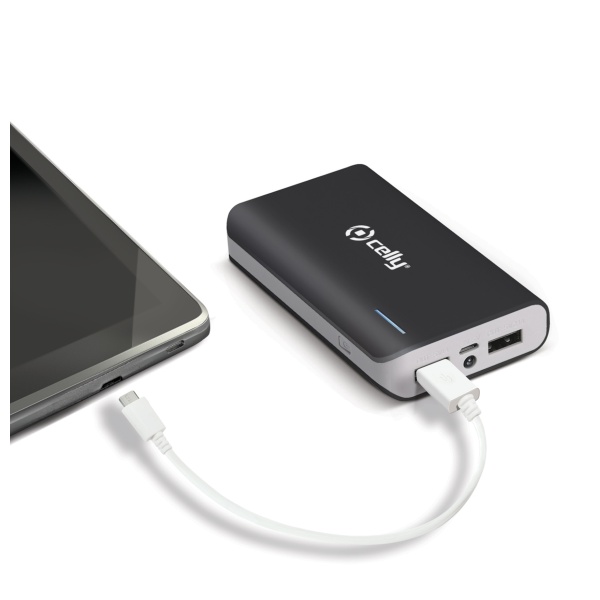 Powerbanka CELLY s 2x USB výstupem, microUSB kabelem a LED svítilnou, 6000 mAh, 2.1A, černá