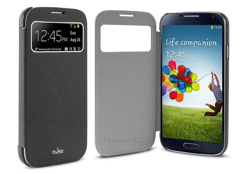 Puro pouzdro Booklet View pro Samsung i9505 Galaxy S4, černá + fólie na displlej
