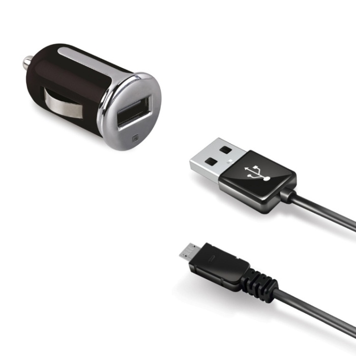Set CELLY Turbo autonabíječky s USB konektorem a microUSB kabelu, 2,4 A, černá