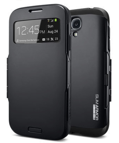 SPIGEN flipové pouzdro Samsung i9505 Galaxy S4 Case Slim Armor View černý + fólie na displej