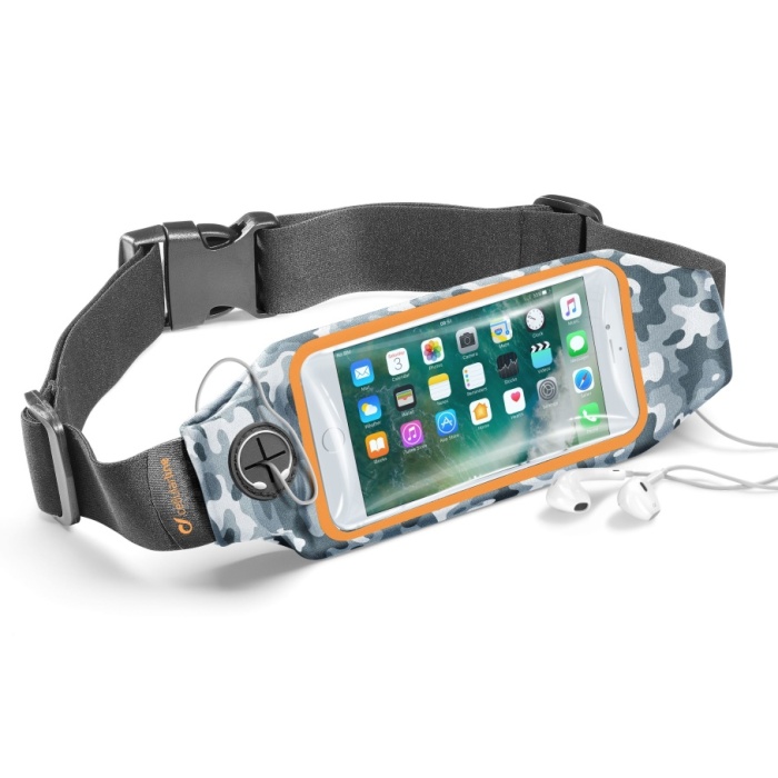 Sportovní pouzdro CellularLine WAISTBAND, SUMMER EDITION, s průhledem a kapsou na příslušenství, design Camou