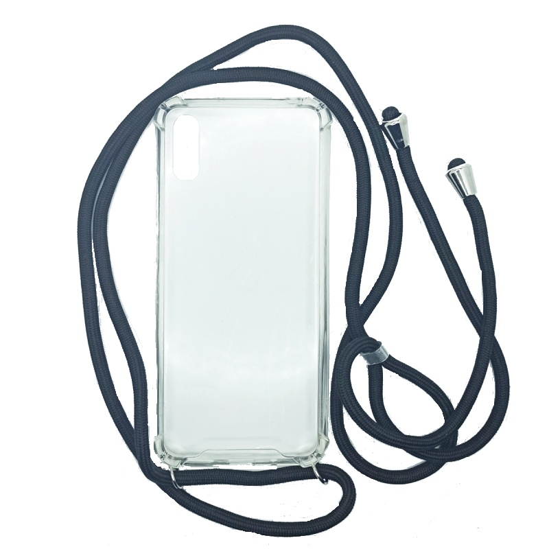 Silikonové TPU pouzdro s popruhem na krk pro Xiaomi Redmi 9A/9AT/9i transparentní