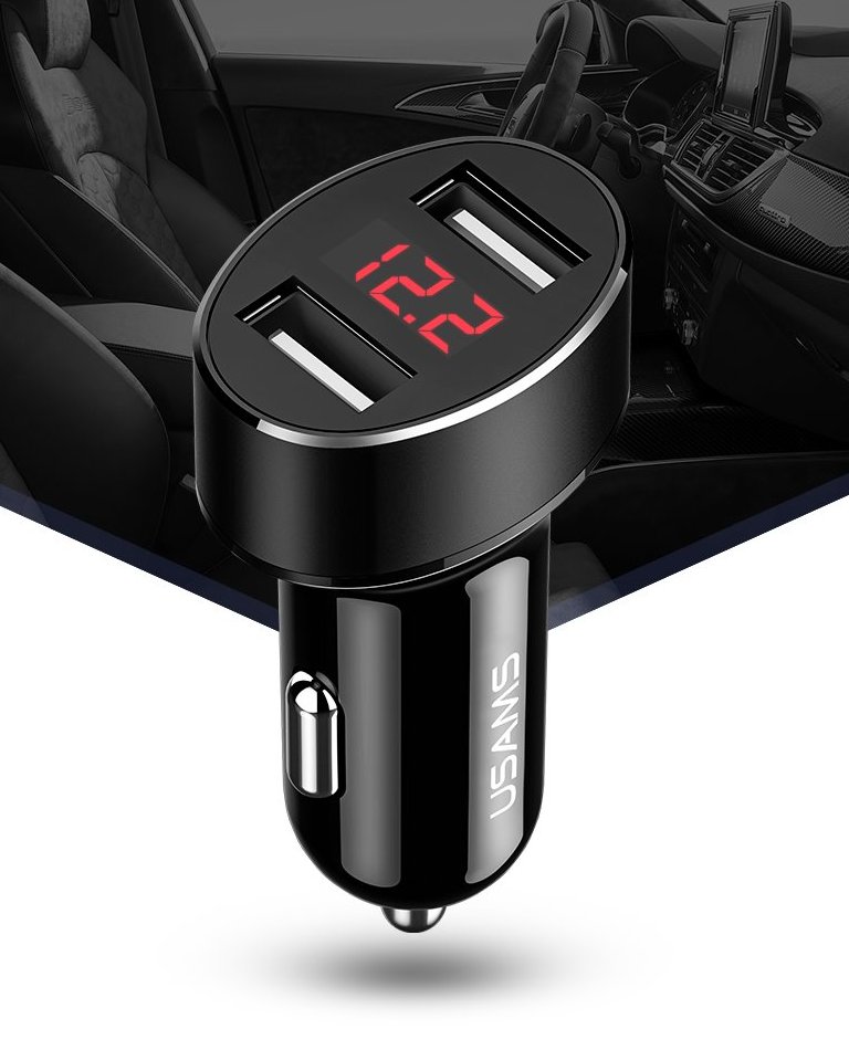 USAMS CC045 Dual USB 2.1A Digital displej Autonabíječka Black