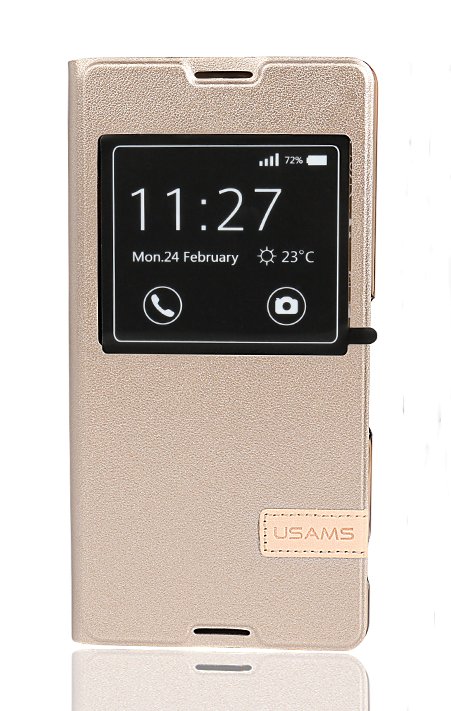USAMS Muge S-View Pouzdro GOLD zlatá barva pro Sony E5603 Xperia M5
