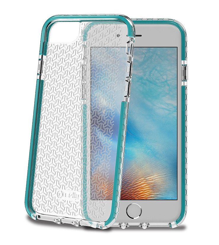 Zadní nárazuvzdorný pružný kryt CELLY Hexagon MILITARY TEST pro iPhone 6 / 6S / 7 / 8 / SE 2020 / SE 2022, tyrkysový