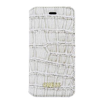 GUFLBKPSESCOBE Guess Shiny Croco knížkové pouzdro Beige pro iPhone 5 / 5S / SE