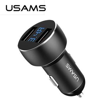 USAMS CC019 3.4A Dual USB / Digital displej Metal Autonabíječka Black (EU Blister)
