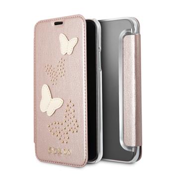 GUFLBKPXPBURG Guess Studs and Sparkleknížkové pouzdro Rose GOLD zlatá barva pro iPhone X  /  XS