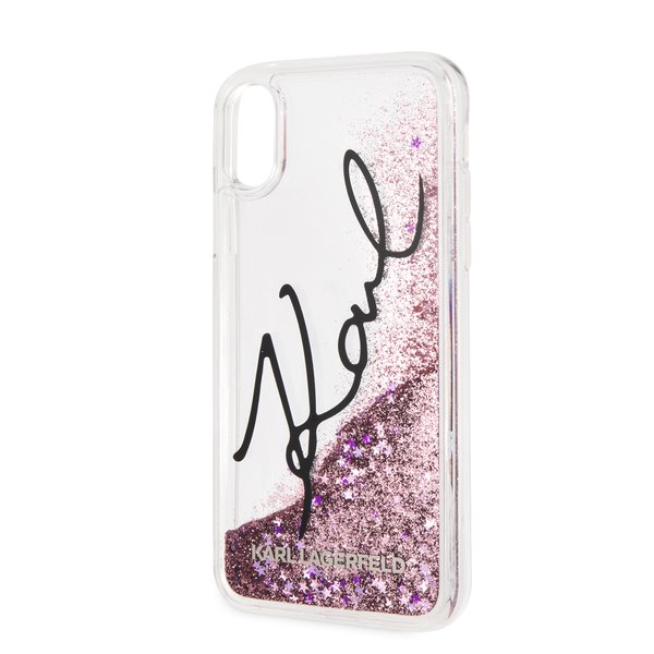 KLHCI65TRKSIGPI Karl Lagerfeld Signature TPU silikonové pouzdro Glitter Star PINK růžová barva pro iPhone XS Max