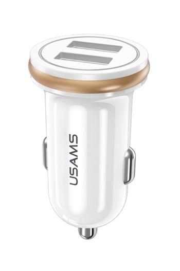 USAMS CC050 USB 2.4A Dual Mini Autonabíječka WHITE bílá barva (EU Blister)