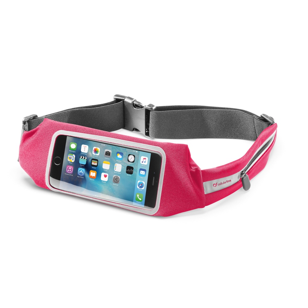 Sportovní pouzdro CellularLine WAISTBAND RUNNING s průhledem, univerzální velikost, růžová