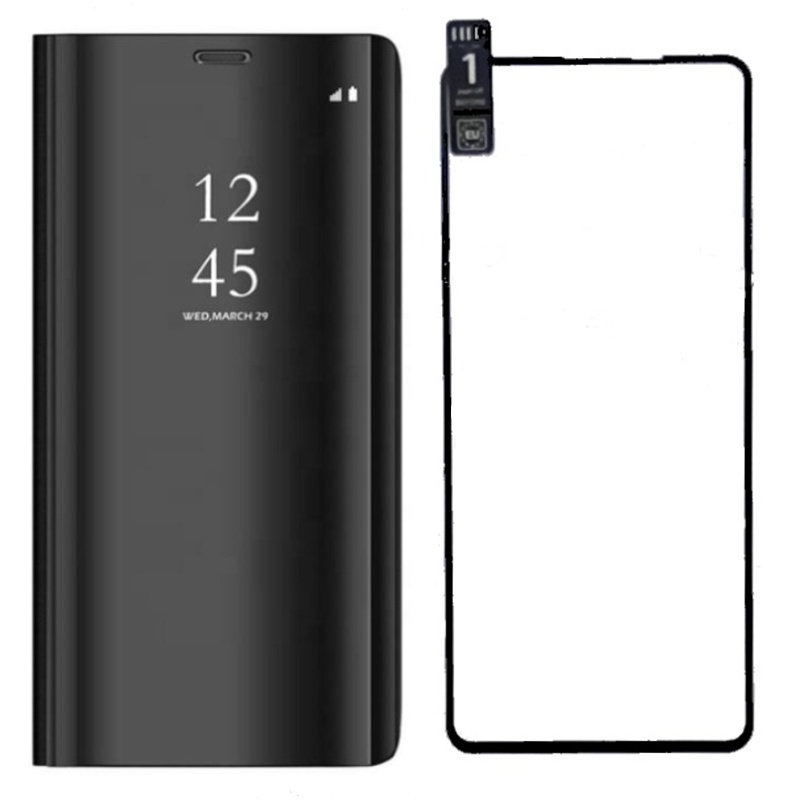 Pouzdro Smart Clear View pro Samsung Galaxy A21s černé + sklo na displej