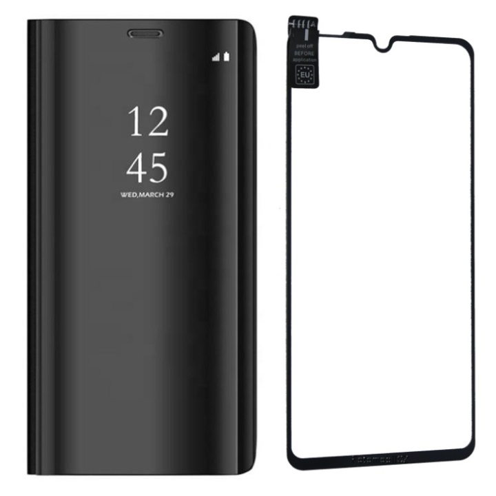 Pouzdro Smart Clear View pro Huawei P30 Lite černé + sklo na displej