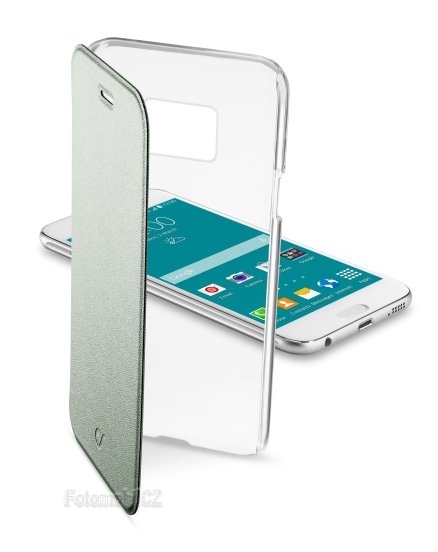 Průhledné pouzdro typu kniha CellularLine Clear Book pro Samsung Galaxy S6, zelené
