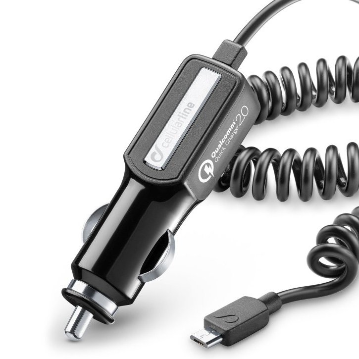 Autonabíječka CellularLine Qualcom Quick Charge 2.0 s konektorem microUSB, černá